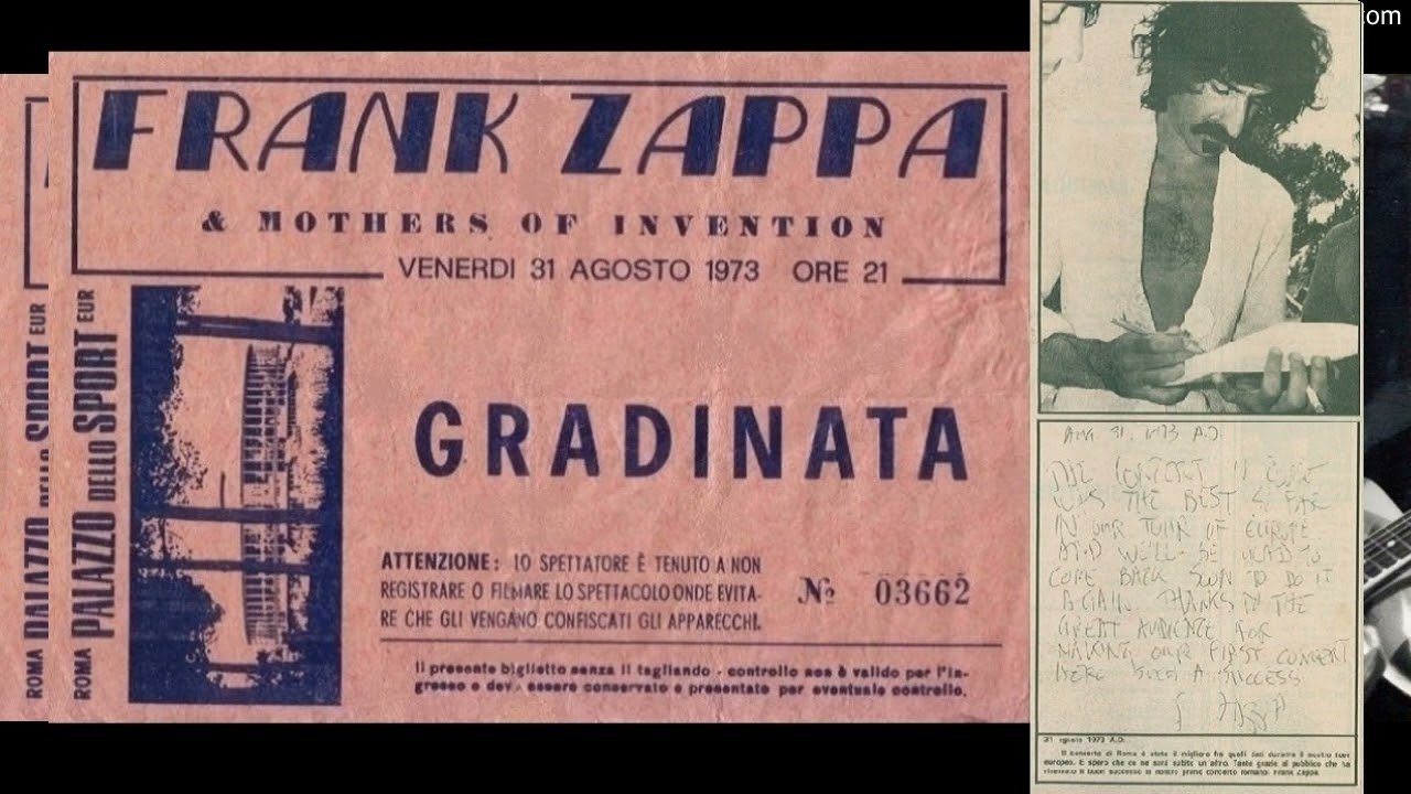 Frank Zappa, Live Palasport Rome, August 31, 1973: his handwritten message