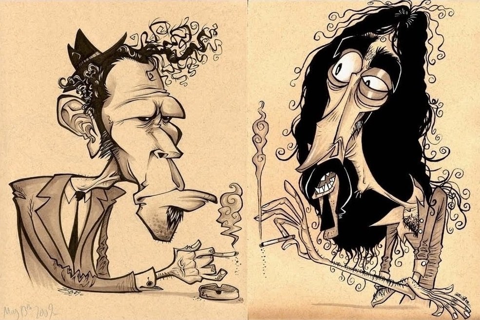 Frank Zappa e Tom Waits caricatura