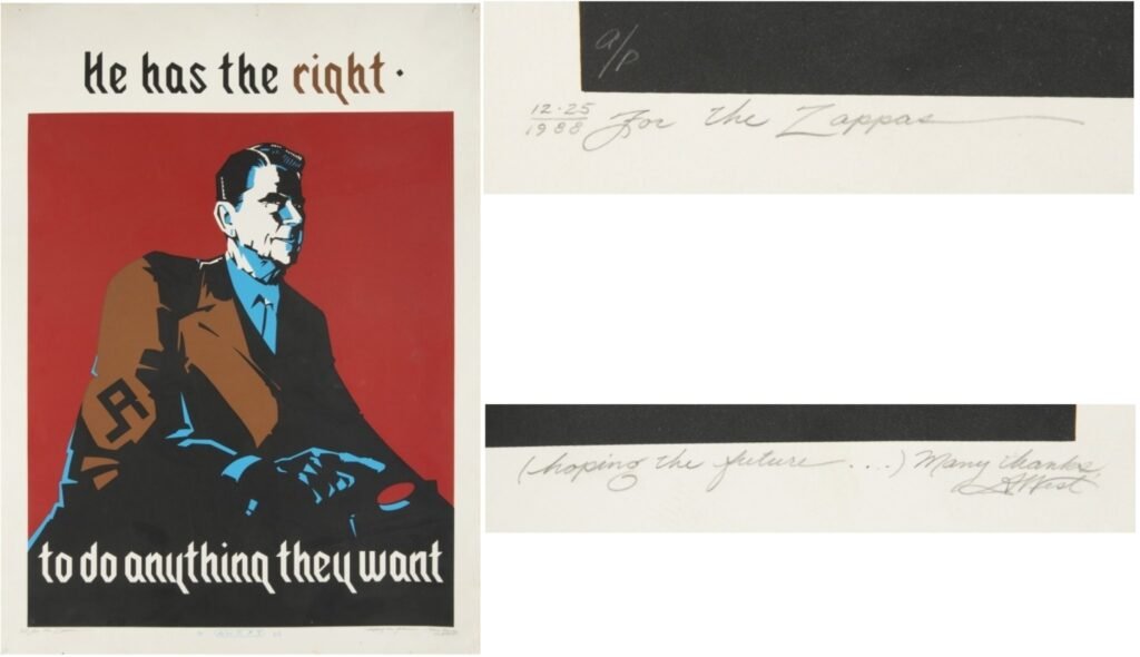 Serigrafia del 1988 firmata da Frank Zappa Ronald Reagan