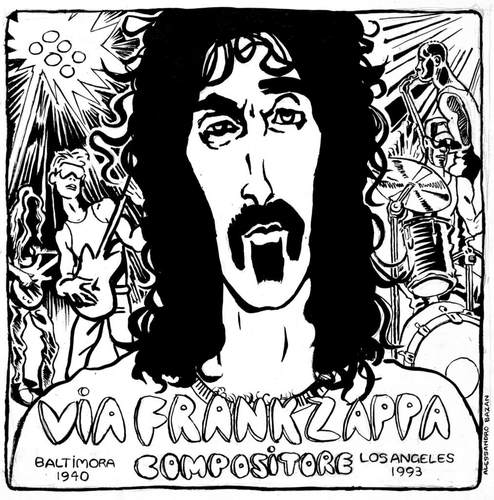 Disegno di Alessandro Bazan utilizzato per la lastra di via Frank Zappa a Partinico (Palermo)