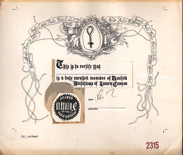 Certificato di appartenenza al fan club United Mutations firmato da Frank Zappa