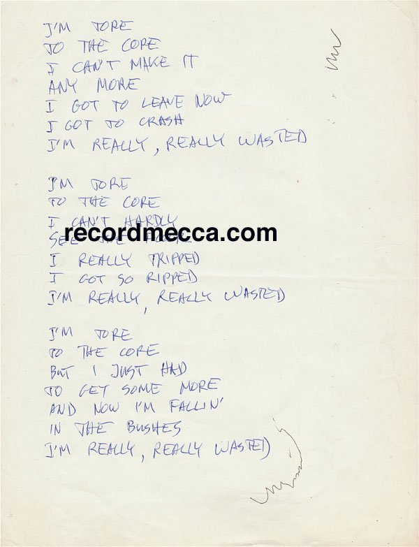 raro testo manoscritto di Frank Zappa