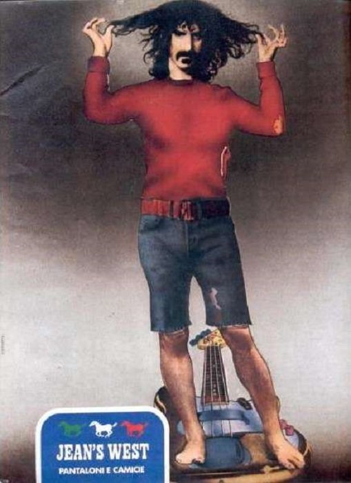 Frank Zappa in un annuncio pubblicitario di Jean's West